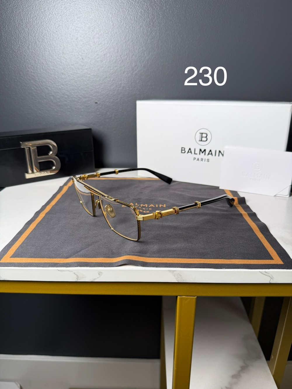 Balmain Gold and Black Metal Rim Sunglasses